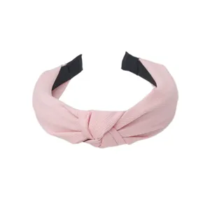 Pink wide knotted headband solid color fashion hair hoop sweet hair accessory detail view