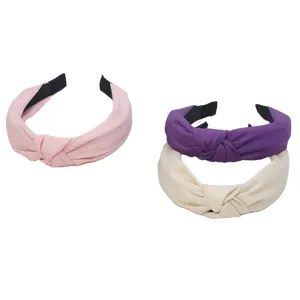Fashion wide knotted headband set solid color simple hair hoop sweet hair accessories for daily wear.