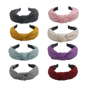 Bandeau en Tissu Noué en Croix Couleur Unie Minimaliste pour Femmes Accessoires de Cheveux Larges Décontractés Quotidiens