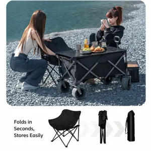 Portable outdoor folding camping moon chair with storage bag, lightweight and easy to carry.