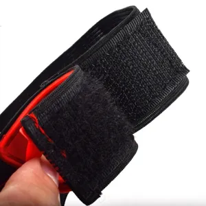 Zwarte elastische fietsbroek band met gesp, duurzame beenband voor buiten fietsen en sport.