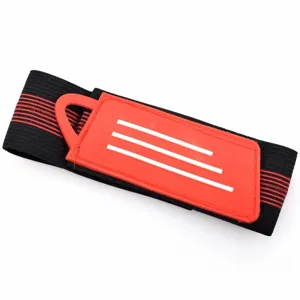 Fiets broekband elastische beenband met rood-zwarte strepen en witte lijnen badge