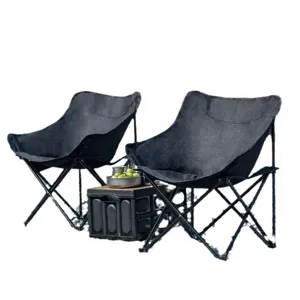 Portable folding camping moon chairs set with a small storage table for outdoor picnic fishing