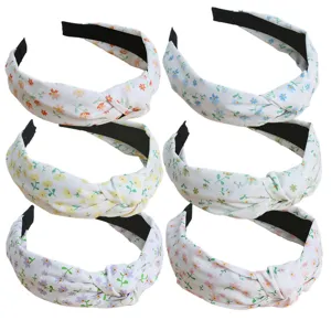 Vintage Floral Print Knotted Wide Headband Cloth Hair Hoop Daily Hair Accessories For Women