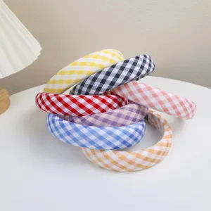 Serre-tête Rembourré à Carreaux Doux Style Préparatoire Mignon Macaron Cerceau à Cheveux Tissu Accessoires Cheveux pour Femmes Coiffure Quotidienne