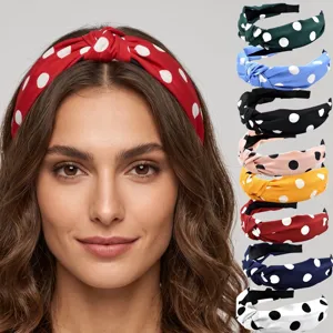 Bandeau En Tissu À Pois Mode Large Bord Noué Anneau De Cheveux Élégant Accessoire Quotidien Pour Femmes