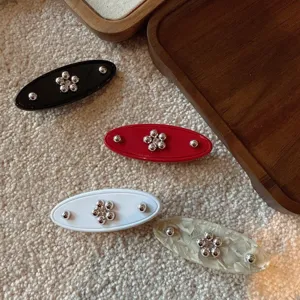 Korean niche design acetate hair clip sweet style cute metal flower side bang hair accessory