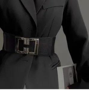 Women wide elastic waist belt fashion decorative belt for dress chic black waist cincher.