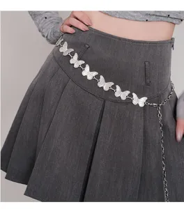 Y2K sweet cool metal butterfly waist chain accessory for women, stylish skirt and pants belt.