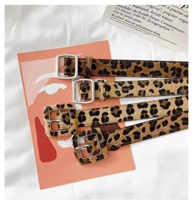 Ceinture femme imprimé léopard avec boucle ardillon carrée, ceinture tendance rétro.