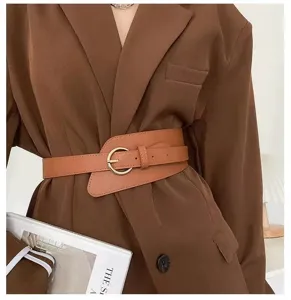 Wide leather waist belt women retro fashion suit dress coat decorative waist seal outer wear