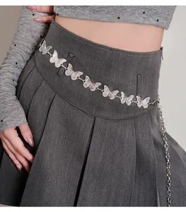 Y2K sweet cool style metal butterfly waist chain accessory for skirts and pants. Detailed view.