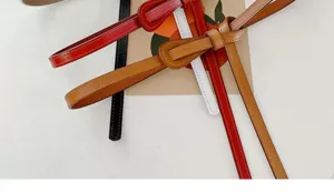 Women thin leather belt set vintage dress waist band chic decorative narrow belt accessories