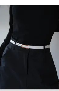 Slim white women belt dress pants waist strap fashion daily wear minimalist style