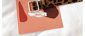 Détail de ceinture imprimé léopard, boucle ardillon rétro, accessoire élégant pour femmes.