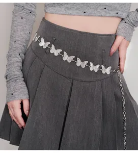 Y2K silver butterfly waist chain metal belt for women girls trendy retro aesthetic dress accessory