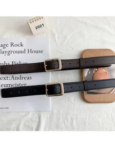 Classic women casual leather belt with gold square buckle stylish jeans accessory for daily wear