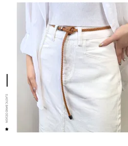 Eleganter dünner geflochtener Ledergürtel für Damen, schickes Taillenseil für Sommerkleider.