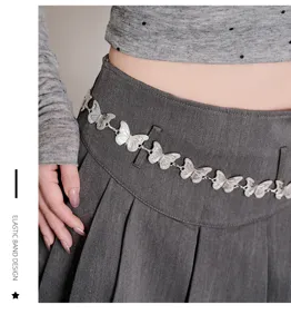 Y2K silver metal butterfly waist chain aesthetic body chain for women skirts pants chic jewelry