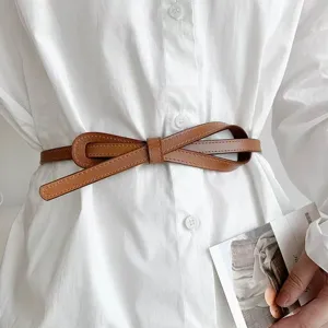 Women's Thin PU Leather Belt Retro Knotted Waist Band Elegant Dress Cinch Accessory Fashion Waistband for Skirt