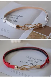 Thin leather belt for women with gold hook buckle versatile waist accessory detail view