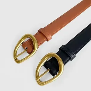 Stylish women's slim leather belt set featuring unique metal pin buckles, versatile casual design.
