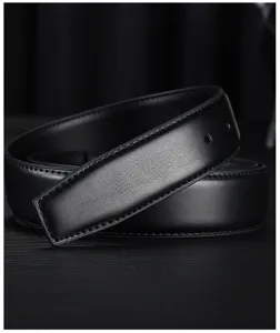 Correa de cinturón de cuero para hombre detalle textura negra lisa casual negocios sin hebilla