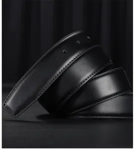 Correa de cinturón de cuero negro para hombre, tira de piel vacuna casual de negocios.