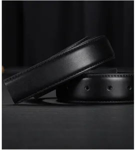 Correa de cinturón de cuero genuino para hombre, banda de cinturón negro clásico.