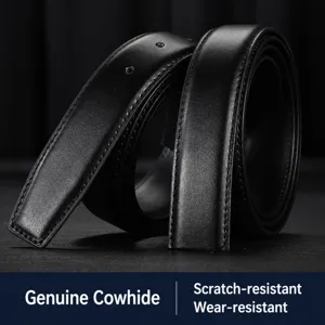 Correa de Cinturón de Piel de Vacuno Genuina para Hombre Reemplazo Sin Hebilla Negocios Casual Liso Hebilla Automática de Perno