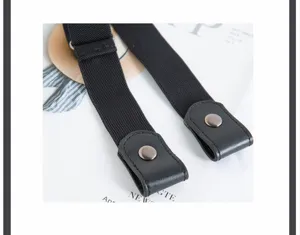 Invisible elastic lazy belt with metal snap buttons, adjustable casual jeans waistband detail.