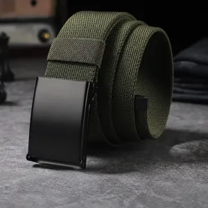 Unisex Casual Canvas Belt Automatic Metal Buckle Elastic Stretch Webbing Waistband For Men Women Daily Wear
