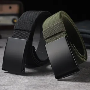 Unisex tactical canvas belt with automatic buckle, elastic stretch strap for daily wear.