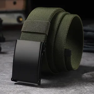 Men tactical canvas belt military waist strap casual metal automatic buckle green