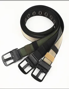 Detailed view of the tactical nylon canvas belt featuring durable metal pin buckle and thick webbing.