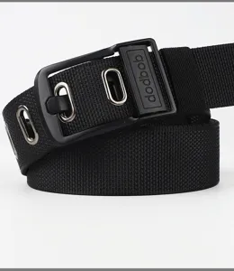 Black tactical belt buckle detail, heavy duty nylon canvas strap with metallic eyelets design.