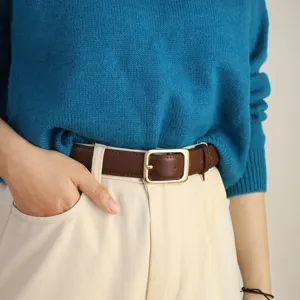 Retro pin buckle leather belt for women, versatile minimalist casual jeans waist belt trendy.