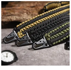 Durable paracord keychain lanyard with metal carabiner clip, woven braided utility tactical rope.