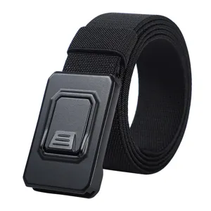 Men tactical nylon belt with metal automatic buckle elastic canvas casual outdoor belt black.
