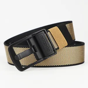 Men's tactical woven canvas belt with black pin buckle, casual stretch trousers belt.
