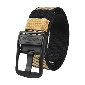 Men tactical nylon canvas belt with sturdy black metal pin buckle for casual daily wear.