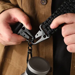 Durable paracord keychain with sturdy metal carabiner, ideal for outdoor gear and daily carry.