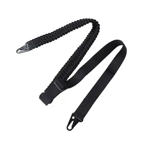 Black tactical paracord strap with metal clips and heavy duty utility lanyard for outdoor use
