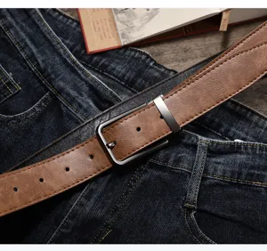 Retro brown leather pin buckle belt for men and women casual daily jeans waist belt