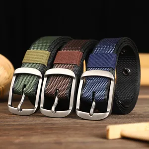 Mens casual canvas belt multi-hole fabric belt with metal pin buckle for jeans daily use