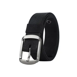 Mens black canvas belt with metal pin buckle casual trousers belt for daily use and youth.