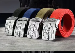 Cinturón de lona casual para hombre con hebilla de metal, cinturón de tela duradero para uso diario.