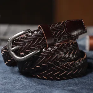 Unisex Hand Woven PU Leather Belt Casual Trendy Vintage Pin Buckle Waistband For Men And Women Pants Accessories