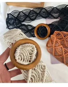 Bohemian handmade woven belt with wooden ring buckle, detailed close-up shot for dresses.