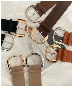 Retro suede women belt Y2K high waist slimming chic casual metal buckle pants belt fashion accessory